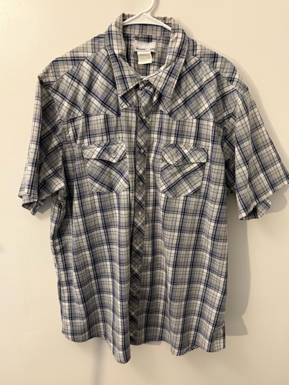 Wrangler Western Shirt Mens 2XT Plaid Snap Button Short Sleeve Tall Cowboy